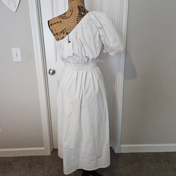 Sugarlips Bridgette One Shoulder Balloon Sleeve Poplin Midi Dress Size Small - Picture 9 of 12